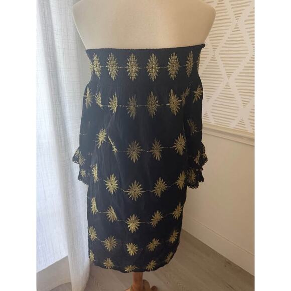 Boston Proper Women’s Large Black & Gold Metallic Detail Off-The-Shoulder Dress - Picture 5 of 7